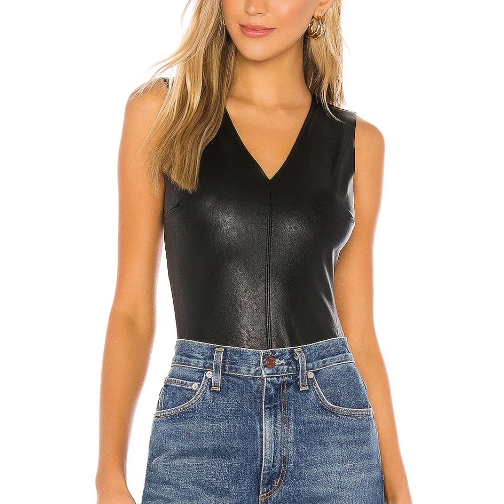 Revolve Commando V neck faux leather bodysuit top Excellent new condition! Small